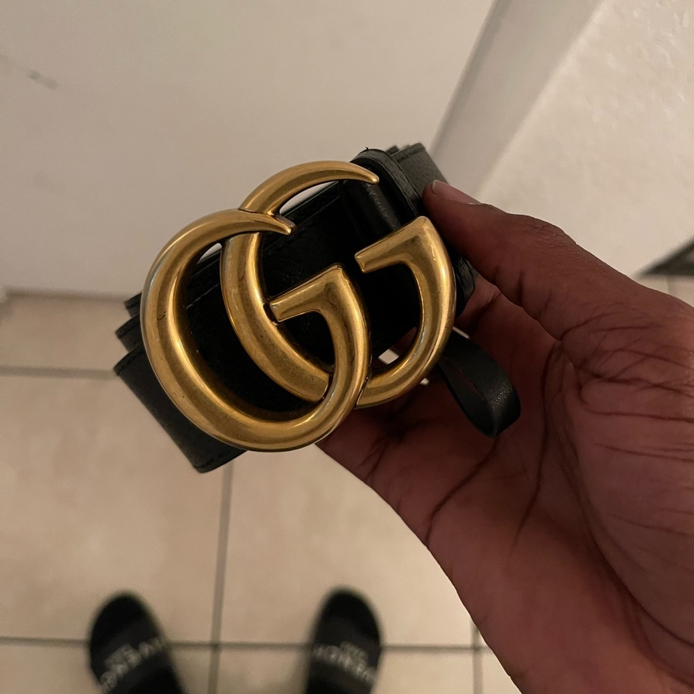 Wide Leather Belt w/ Double G Buckle